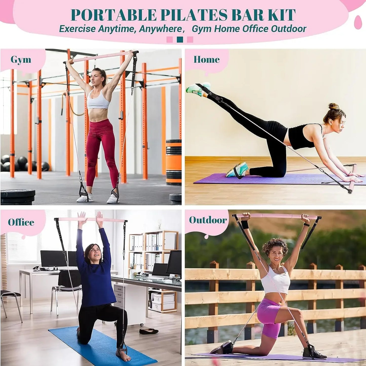 Portable Yoga Pilates Bar Kit – Adjustable Steel Bar with Resistance Bands, Full‑Body Home Gym for Women (20–180 lbs)