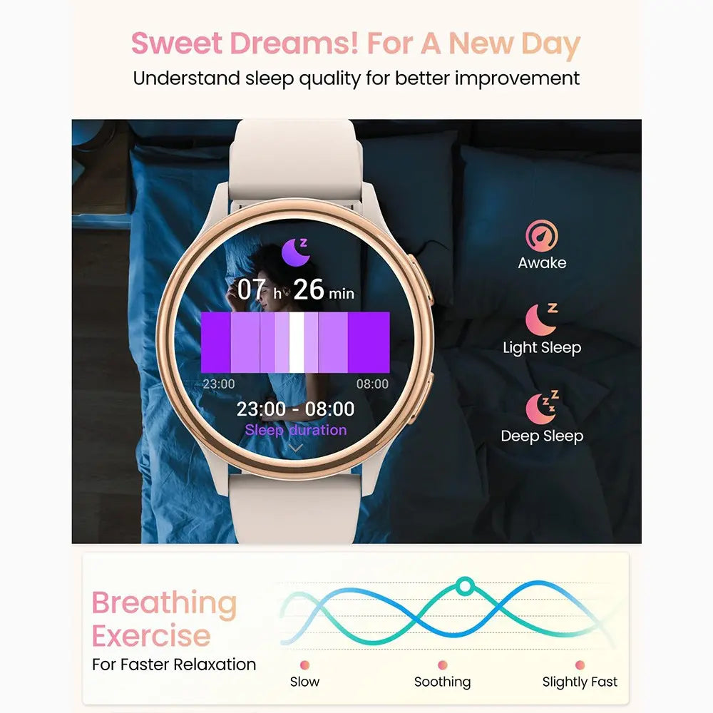 Women’s Smart Health Watch – Large Round Display, Heart Rate & Step Tracking, Bluetooth Smartwatch with IP67 Waterproof Protection (iOS & Android Compatible)
