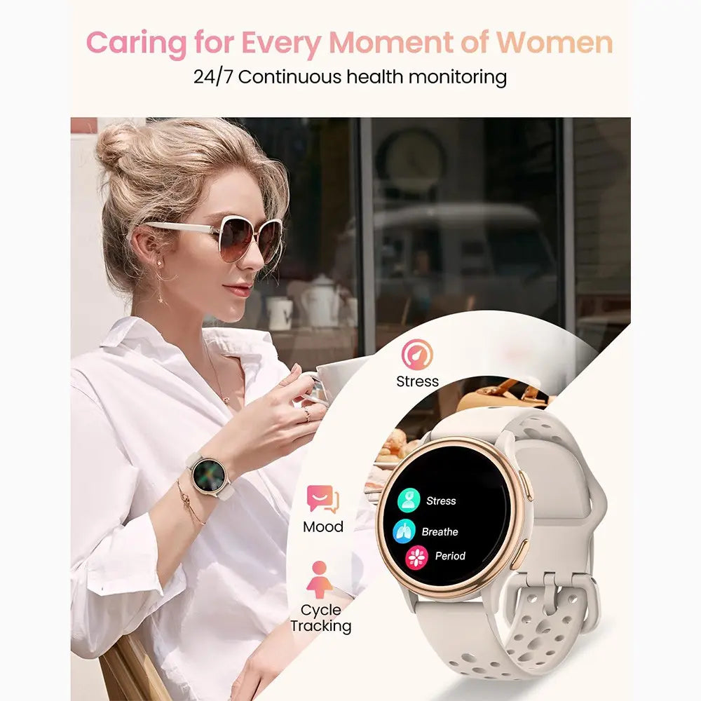 Women’s Smart Health Watch – Large Round Display, Heart Rate & Step Tracking, Bluetooth Smartwatch with IP67 Waterproof Protection (iOS & Android Compatible)