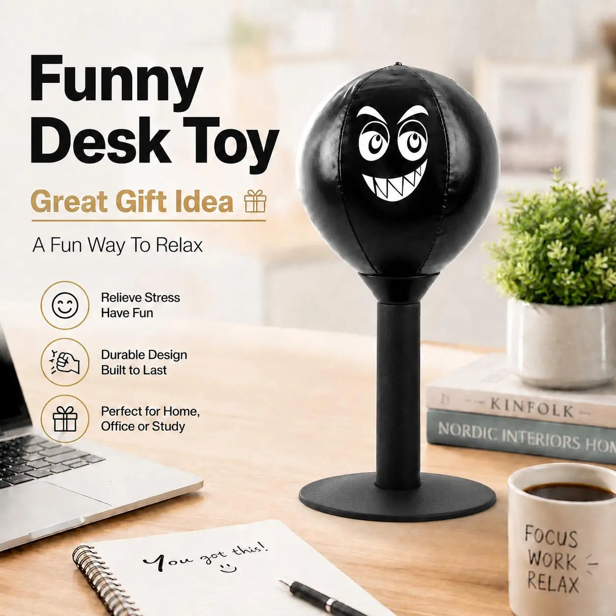 Desktop Boxing Punching Ball – Stress Relief Speed Trainer with PU Ball, Carbon‑Steel Spring & Suction Cup Mount