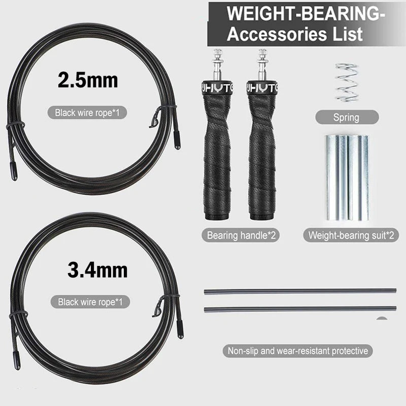 Weighted Jump Rope – Adjustable Tangle‑Free Speed Rope with Ball Bearings, 2.5mm & 3.4mm Cables for Fitness, Double Unders & Muscle Endurance