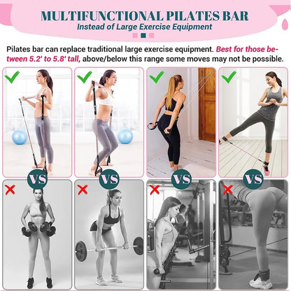 Portable Yoga Pilates Bar Kit – Adjustable Steel Bar with Resistance Bands, Full‑Body Home Gym for Women (20–180 lbs)
