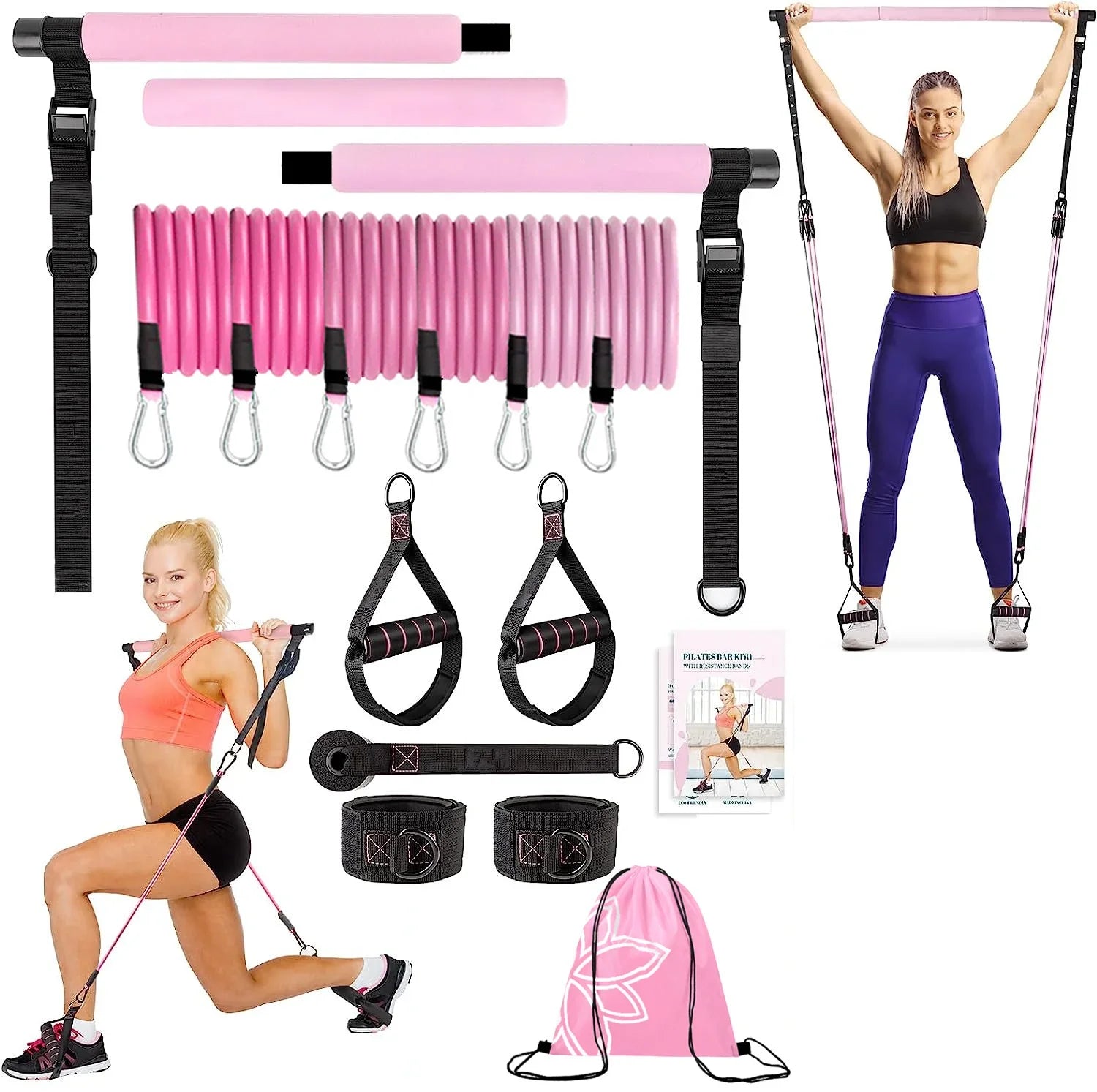 Portable Yoga Pilates Bar Kit – Adjustable Steel Bar with Resistance Bands, Full‑Body Home Gym for Women (20–180 lbs)