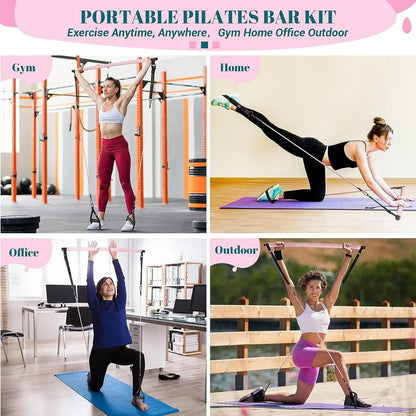Portable Yoga Pilates Bar Kit – Adjustable Steel Bar with Resistance Bands, Full‑Body Home Gym for Women (20–180 lbs)