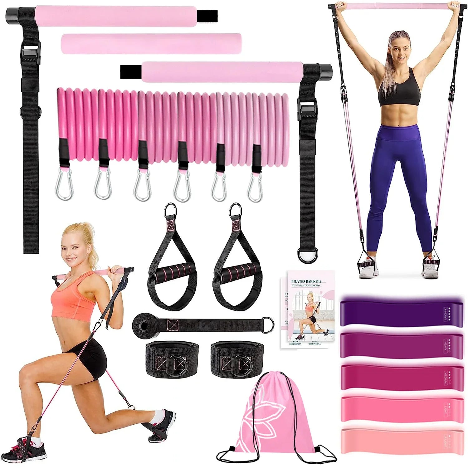 Portable Yoga Pilates Bar Kit – Adjustable Steel Bar with Resistance Bands, Full‑Body Home Gym for Women (20–180 lbs)