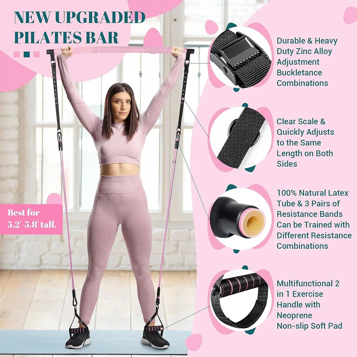 Portable Yoga Pilates Bar Kit – Adjustable Steel Bar with Resistance Bands, Full‑Body Home Gym for Women (20–180 lbs)
