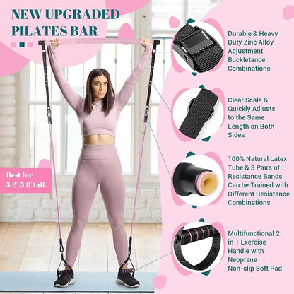 Portable Yoga Pilates Bar Kit – Adjustable Steel Bar with Resistance Bands, Full‑Body Home Gym for Women (20–180 lbs)