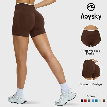 Aoysky Women’s 4.1" Scrunch Butt Biker Shorts – High‑Waisted Booty‑Lifting Yoga & Gym Running Shorts
